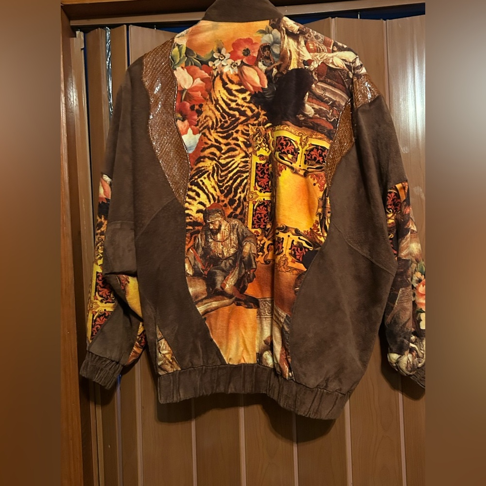 Julian K Vintage Oversized Leather & Cotton Jacket Middle Eastern Design Size S - Picture 12 of 16